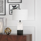 Lena 21.5" Tall Table Lamp with Fabric Shade in Marble/Blackened Bronze/White