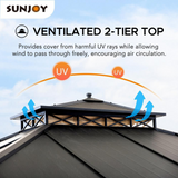 Sunjoy Richard 11 x 13 ft. Outdoor Patio Black Steel Frame Hardtop Gazebo with 2-Tier Steel Roof and Mesh Netting