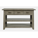 Telluride Rustic Distressed Acacia 50" Sofa Table with Drawers and Two Shelves, Driftwood Grey