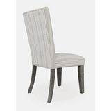 Telluride Contemporary Rustic Pine Parsons Striped Upholstery Dining Chair (Set of 2), Driftwood Grey