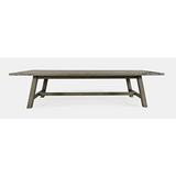Telluride Rustic Distressed Pine 127" Trestle Dining Table with Two Extension Leaves, Driftwood Gray