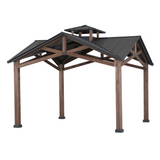 Sunjoy SummerCove Bella 12.5 ft. x 12.5 ft. Cedar Framed Gazebo with Black Steel 2-tier Hard Top Roof