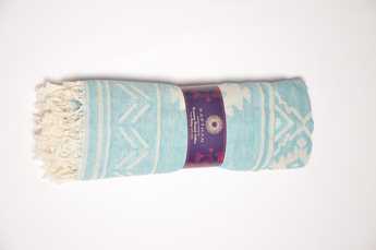 Aztec Blue Turkish Towels [Bath & Beach Towel, Picnic Blanket] Premium Cotton Turkish Beach Towel - Lightweight Turkish Bath Towel