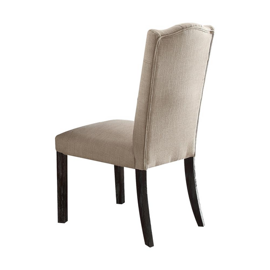 Gerardo Side Chair (Set-2), Beige Linen & Weathered Espresso
