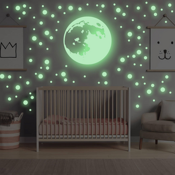 Glow In The Dark Moon Stars Wall Sticker - Glowing Ceiling Decal For Kid Room Bedroom The Light Decor - 3d Large Vinyl Full Night Star Art