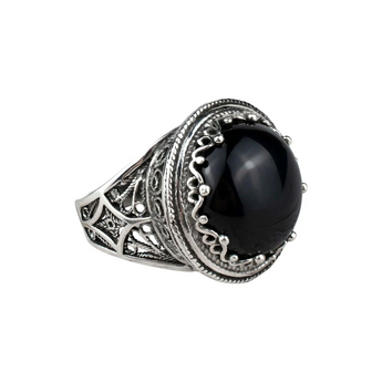 Sterling Silver Filigree Art Black Onyx Gemstone Bold Statement Ring