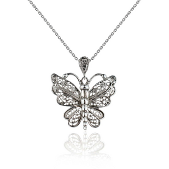 Sterling Silver Filigree Art Butterfly Pendant Necklace