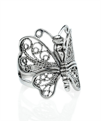Sterling Silver Filigree Art Butterfly Cocktail Ring