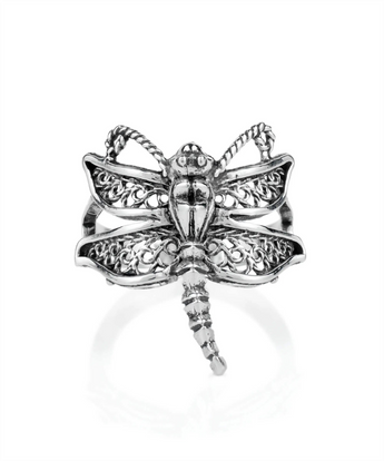 Sterling Silver Filigree Art Dragonfly Cocktail Ring