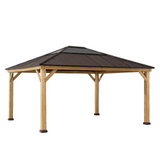 Sunjoy 13 ft. x 15 ft. Patio Cedar Framed Gazebo with Brown Steel and Polycarbonate Hip Roof Hardtop