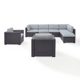 Biscayne 7Pc Outdoor Wicker Sectional Set Mist/Brown - Armless Chair, Coffee Table, Ottoman, 2 Loveseats, & 2 Arm Chairs