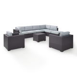 Biscayne 7Pc Outdoor Wicker Sectional Set Mist/Brown - Armless Chair, Coffee Table, Ottoman, 2 Loveseats, & 2 Arm Chairs