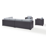 Biscayne 7Pc Outdoor Wicker Sectional Set Mist/Brown - Armless Chair, Coffee Table, Ottoman, 2 Loveseats, & 2 Arm Chairs