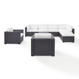 Biscayne 7Pc Outdoor Wicker Sectional Set White/Brown - Armless Chair, Coffee Table, Ottoman, 2 Loveseats, & 2 Arm Chairs