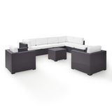 Biscayne 7Pc Outdoor Wicker Sectional Set White/Brown - Armless Chair, Coffee Table, Ottoman, 2 Loveseats, & 2 Arm Chairs