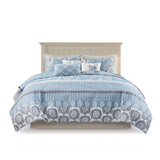 100% Cotton Sateen Printed 6 Pcs Coverlet Set, Blue