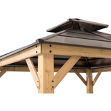 Sunjoy 13 ft. x 15 ft. Cedar Framed Gazebo with Brown Steel 2-tier Hip Roof Hardtop