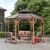 Sunjoy 13 ft. x 13 ft. Cedar Framed Octagon Gazebo with Black Steel 2-tier Hardtop Roof