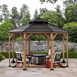 Sunjoy 13 ft. x 13 ft. Cedar Framed Octagon Gazebo with Black Steel 2-tier Hardtop Roof