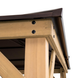 Sunjoy 13 ft. x 15 ft. Cedar Framed Gazebo with Brown Steel 2-tier Hip Roof Hardtop