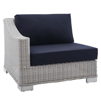 Conway Sunbrella® Outdoor Patio Wicker Rattan Left-Arm Chair - Light Gray Navy EEI-3975-LGR-NAV