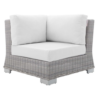 Conway Sunbrella® Outdoor Patio Wicker Rattan Corner Chair - Light Gray White EEI-3970-LGR-WHI