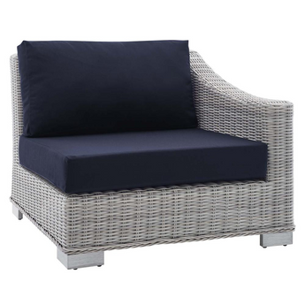 Conway Sunbrella® Outdoor Patio Wicker Rattan Right-Arm Chair - Light Gray Navy EEI-3976-LGR-NAV