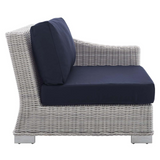 Conway Sunbrella® Outdoor Patio Wicker Rattan Right-Arm Chair - Light Gray Navy EEI-3976-LGR-NAV