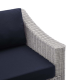 Conway Sunbrella® Outdoor Patio Wicker Rattan Right-Arm Chair - Light Gray Navy EEI-3976-LGR-NAV