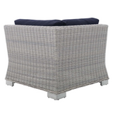 Conway Sunbrella® Outdoor Patio Wicker Rattan Corner Chair - Light Gray Navy EEI-3970-LGR-NAV