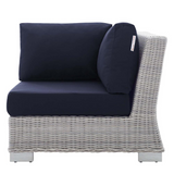 Conway Sunbrella® Outdoor Patio Wicker Rattan Corner Chair - Light Gray Navy EEI-3970-LGR-NAV