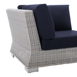 Conway Sunbrella® Outdoor Patio Wicker Rattan Corner Chair - Light Gray Navy EEI-3970-LGR-NAV