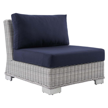 Conway Sunbrella® Outdoor Patio Wicker Rattan Armless Chair - Light Gray Navy EEI-3980-LGR-NAV