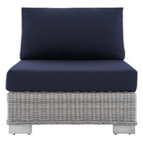 Conway Sunbrella® Outdoor Patio Wicker Rattan Armless Chair - Light Gray Navy EEI-3980-LGR-NAV