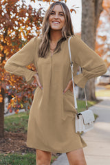 Jennifer Long Puff Sleeve Notched Neck Dress