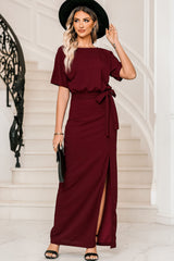 Handan Belted Split Round Neck Dress