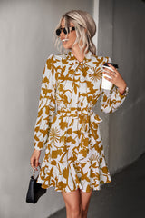 Moxy Floral Tie Neck Belted Puff Sleeve Dress