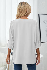 Roll-Tab Sleeve V-Neck Blouse