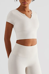 Alvara Notched Neck Short Sleeve Cropped Sports Top