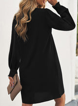 Jennifer Long Puff Sleeve Notched Neck Dress