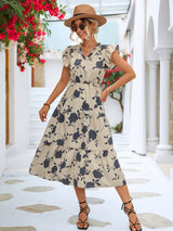 Roma Floral Frill Trim V-Neck Tiered Midi Dress