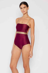 Marina West Swim Wave Break Contrast Trim One-Piece in Wine