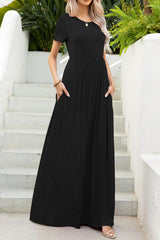 Ivana Round Neck Maxi Tee Dress with Pockets