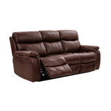Montague Dual Power Headrest and Lumbar Support Reclining Sofa in Genuine Brown Leather