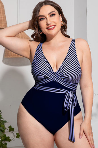 Pele Plus Size Striped Tie-Waist One-Piece Swimsuit