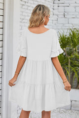 Charlize V-Neck Flounce Sleeve Tiered Dress