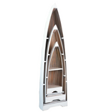 Cottage 3 Piece Boat Shaped Freestanding Shelves | White/Driftwood Brown Solid Wood | Fully Assembled Nautical Display Cases