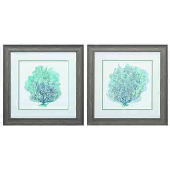Teal Coral On White Wall Art, Pack of 2