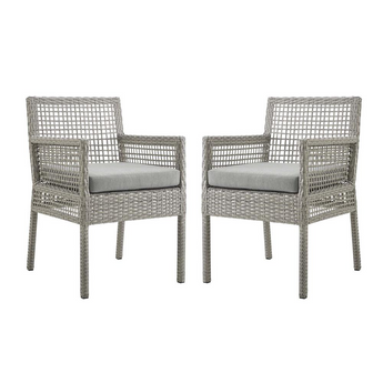 Aura Dining Armchair Outdoor Patio Wicker Rattan Set of 2 - Gray Gray EEI-3561-GRY-GRY