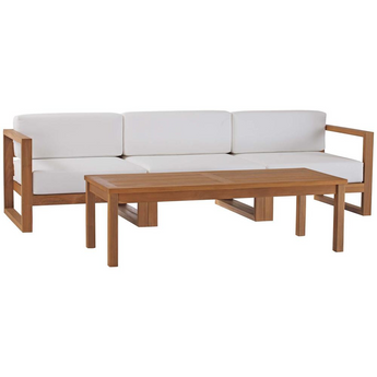 Upland Outdoor Patio Teak Wood 4-Piece Furniture Set - Natural White EEI-4257-NAT-WHI-SET